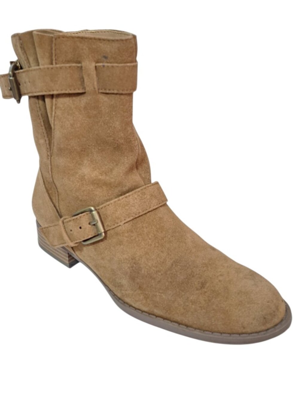 Liz & Co  Women's Tan Suede Ankle Boots Buckle Strap Sz8